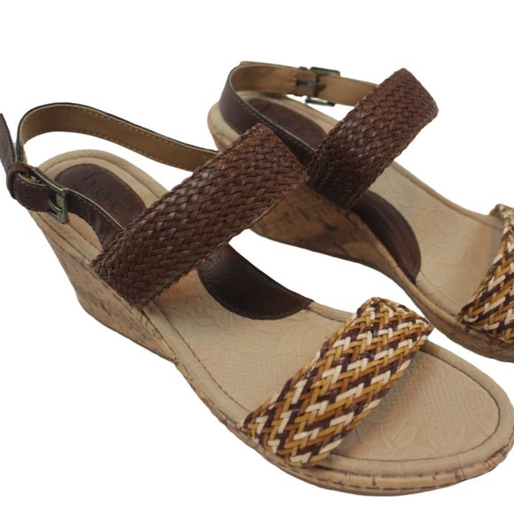 boc Shoes - BOC Born Concept Brown Cork Wedge Woven Ankle Strap Sandals Womens Size 11 NEW